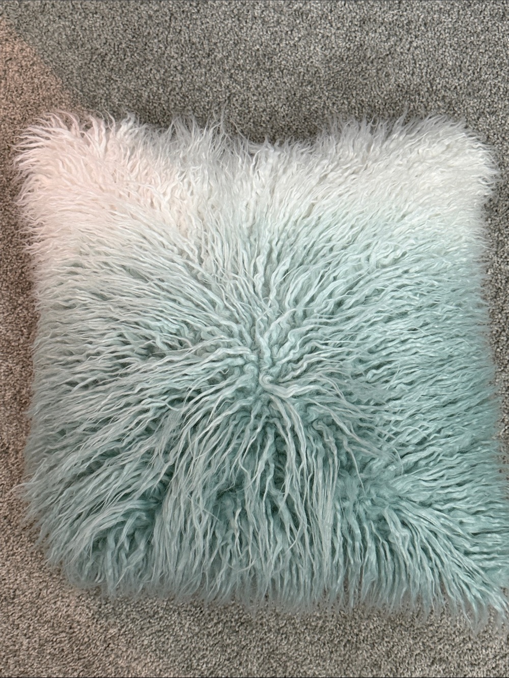 Faux Fur Decorative Pillow in Pale Aqua and Cream